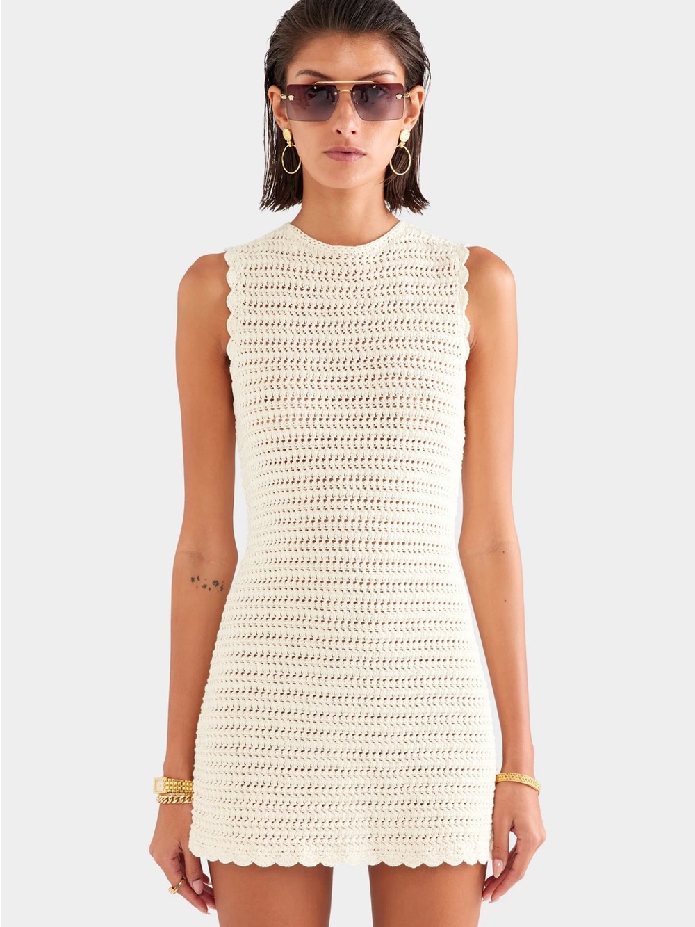 Venroy Crochet Mini Dress in Cream